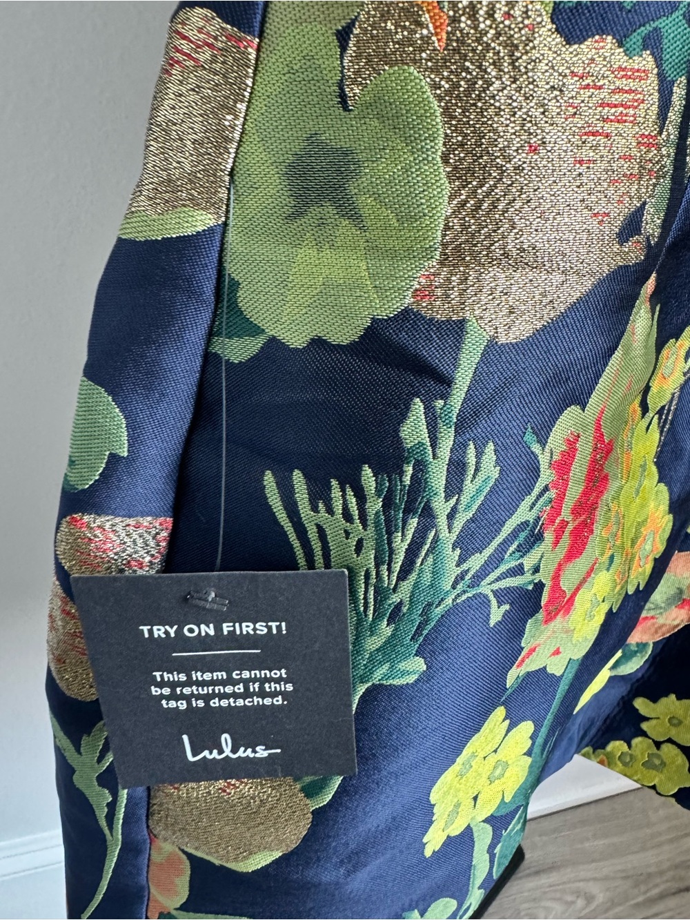 NWT Lulus So Stunning Navy Blue Floral Jacquard Puff Sleeve Mini Dress S - Picture 7 of 8